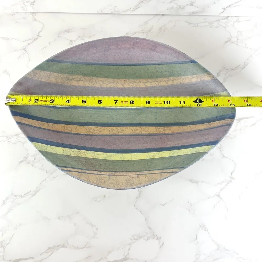Vintage Madeline Originals Pottery Mid Century Modern Large Striped Navette Dish